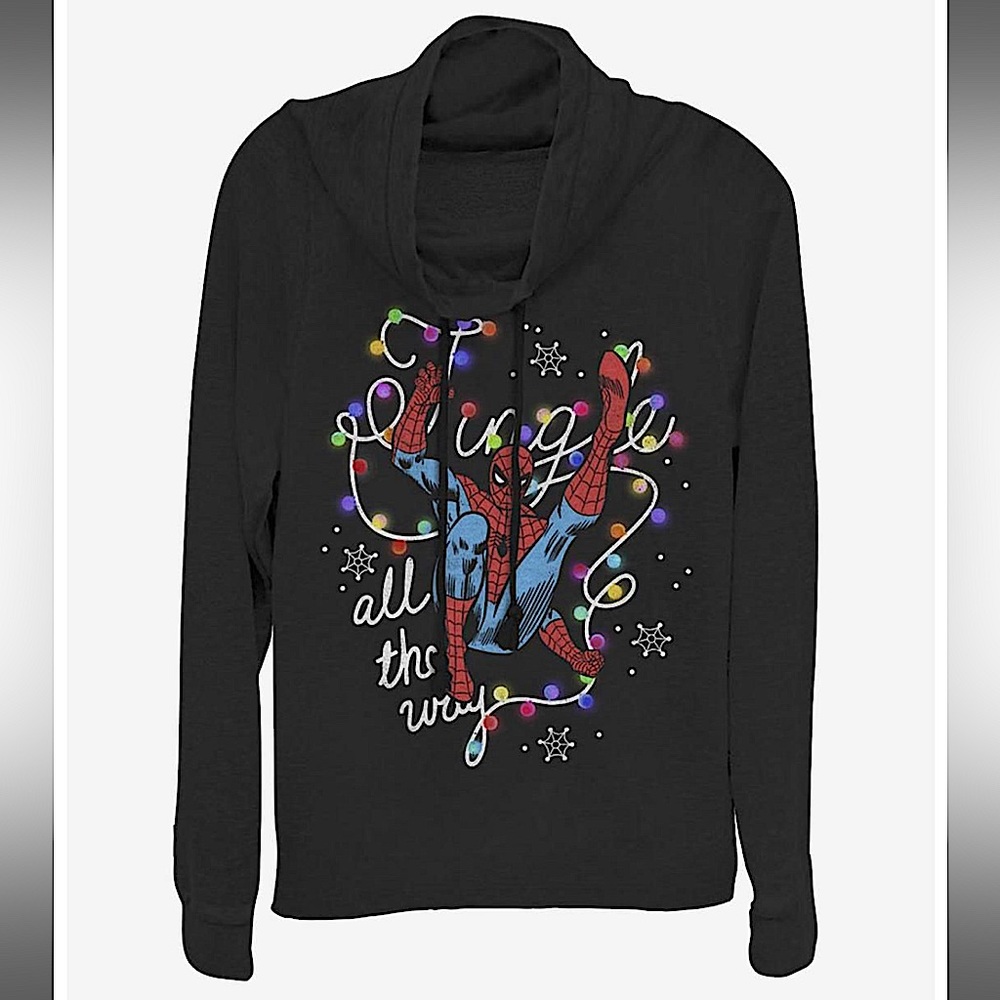Spider-Man Christmas Lights Jingle All The Way Cowl Neck Graphic Pullover